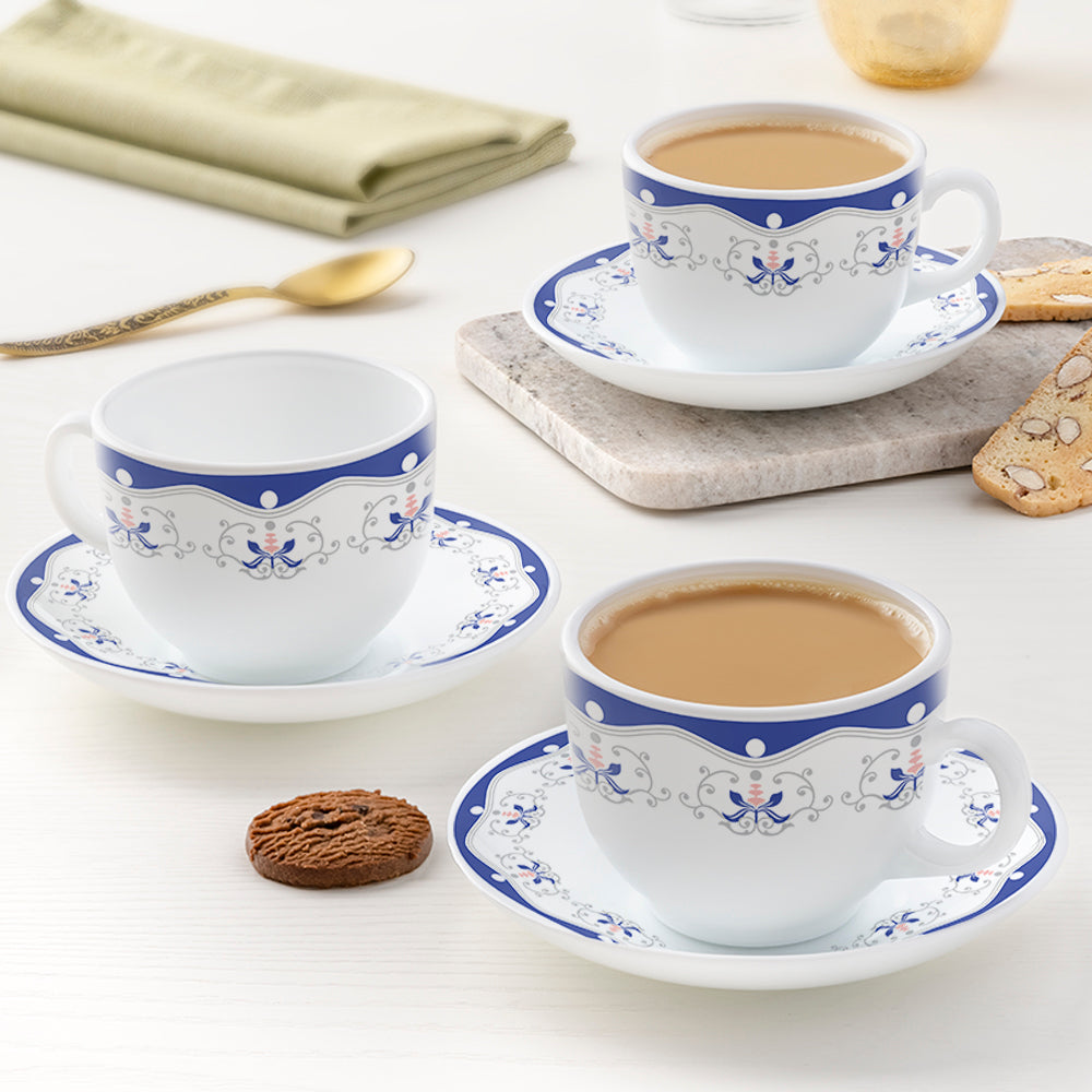 My Borosil Opalware Tea Cups & Tea Sets 220 ml x 6 Royal Blue Cup & Saucer Set