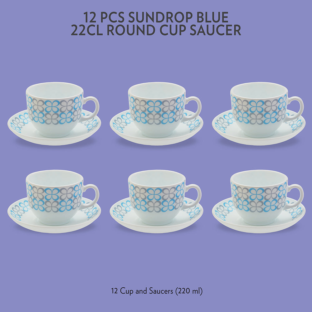 My Borosil Opalware Tea Cups & Tea Sets 220 ml x 6 Sundrop Blue Cup & Saucer Set