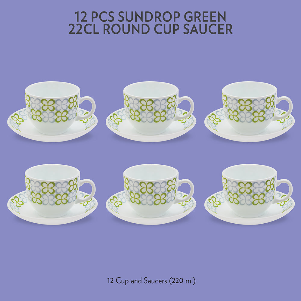 My Borosil Opalware Tea Cups & Tea Sets 220 ml x 6 Sundrop Green Cup & Saucer Set