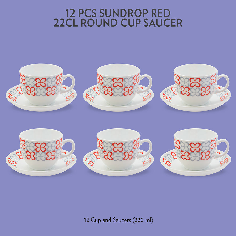 My Borosil Opalware Tea Cups & Tea Sets 220 ml x 6 Sundrop Red Cup & Saucer Set