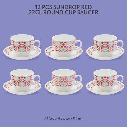 My Borosil Opalware Tea Cups & Tea Sets 220 ml x 6 Sundrop Red Cup & Saucer Set