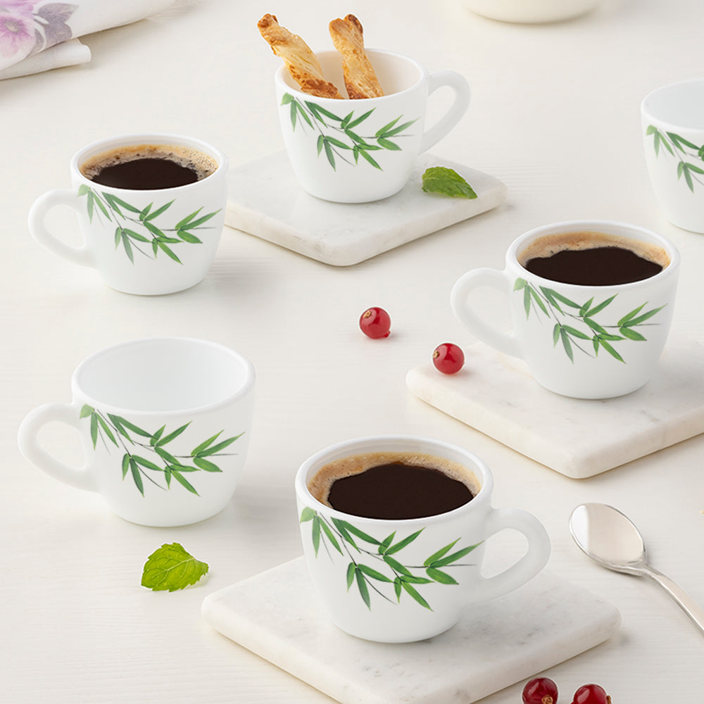 My Borosil Opalware Tea Cups & Tea Sets 90 ml x 6 Bamboo Leaves Cup Set