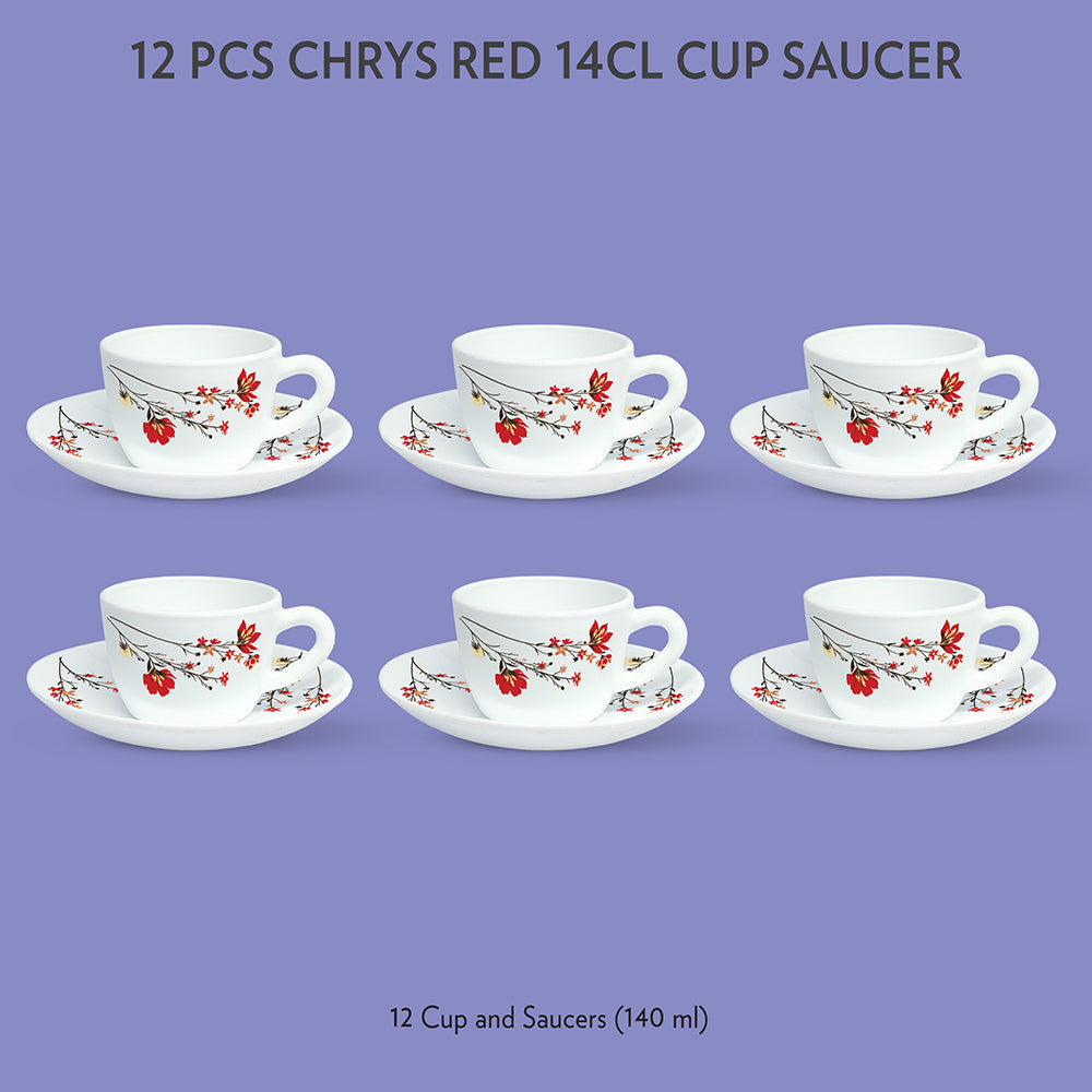 My Borosil Opalware Tea Cups & Tea Sets Chrys Red Cup & Saucer Set