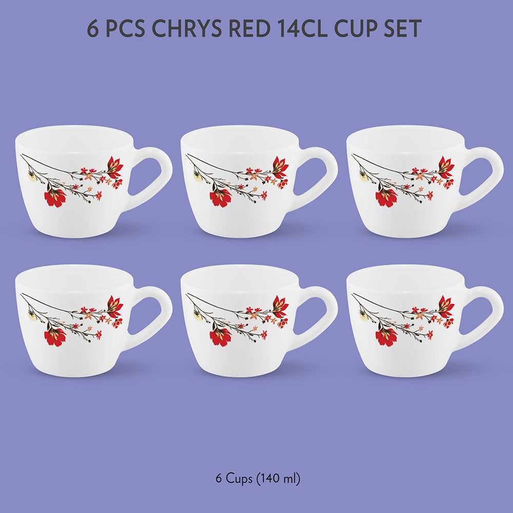 My Borosil Opalware Tea Cups & Tea Sets Chrys Red Cup Set