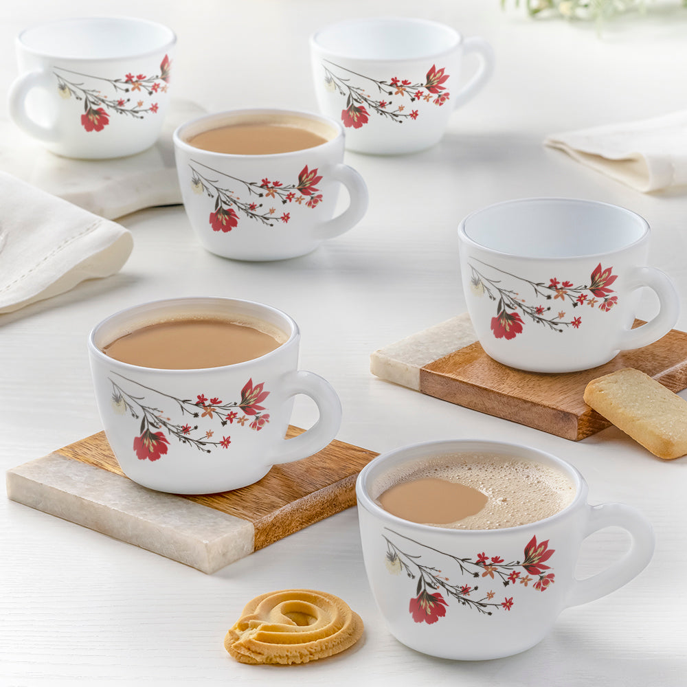 My Borosil Opalware Tea Cups & Tea Sets Chrys Red Cup Set