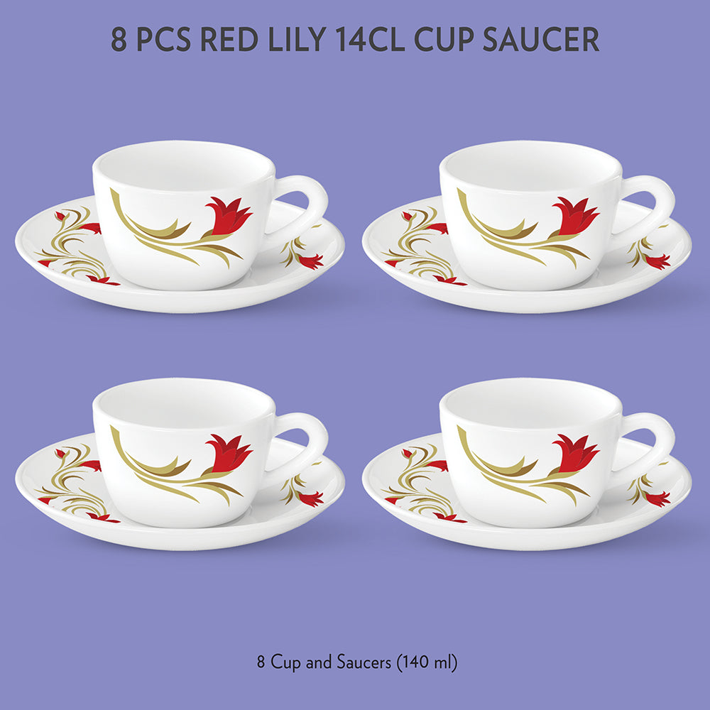 My Borosil Opalware Tea Cups & Tea Sets Red Lily Cup & Saucer Set