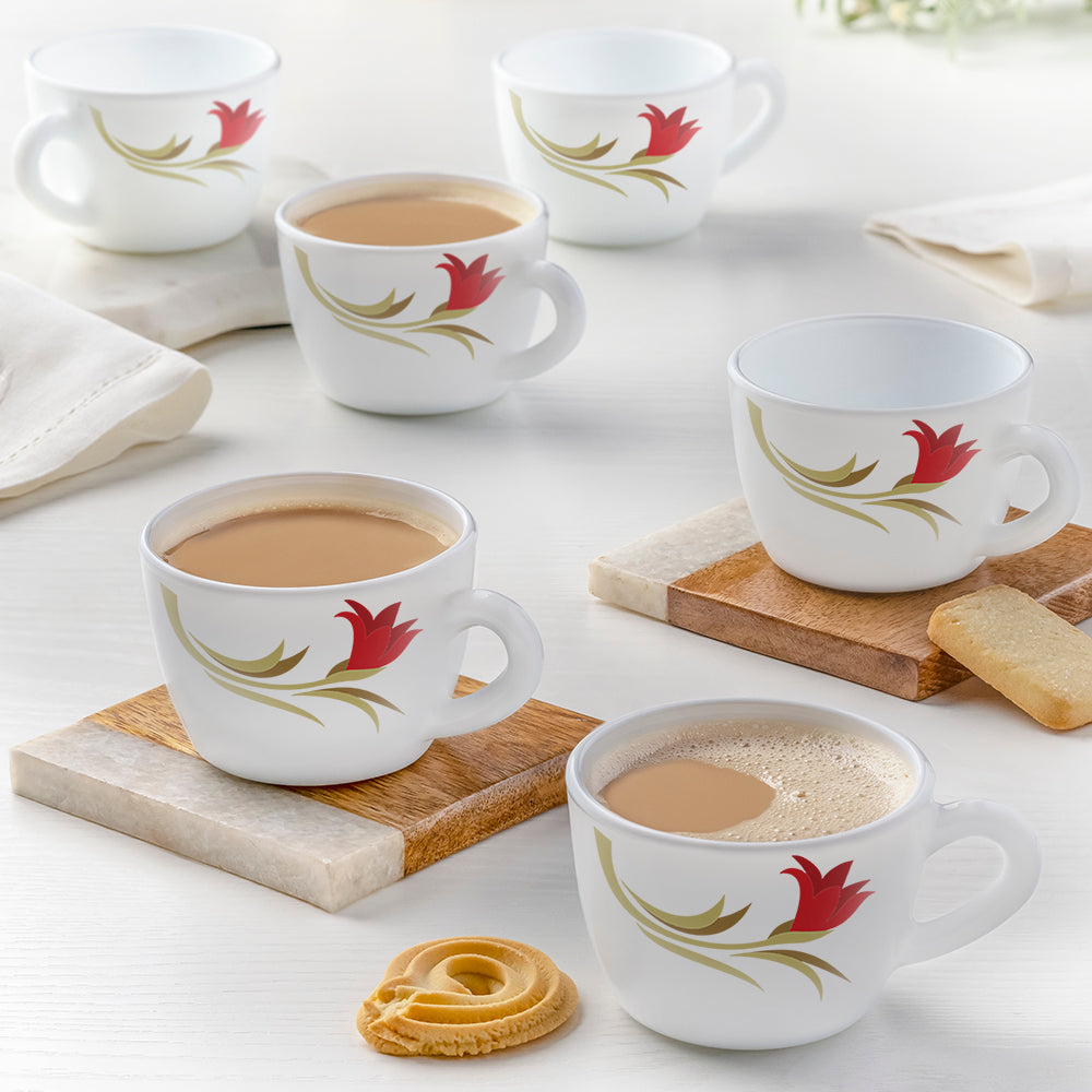 My Borosil Opalware Tea Cups & Tea Sets Red Lily Cup Set