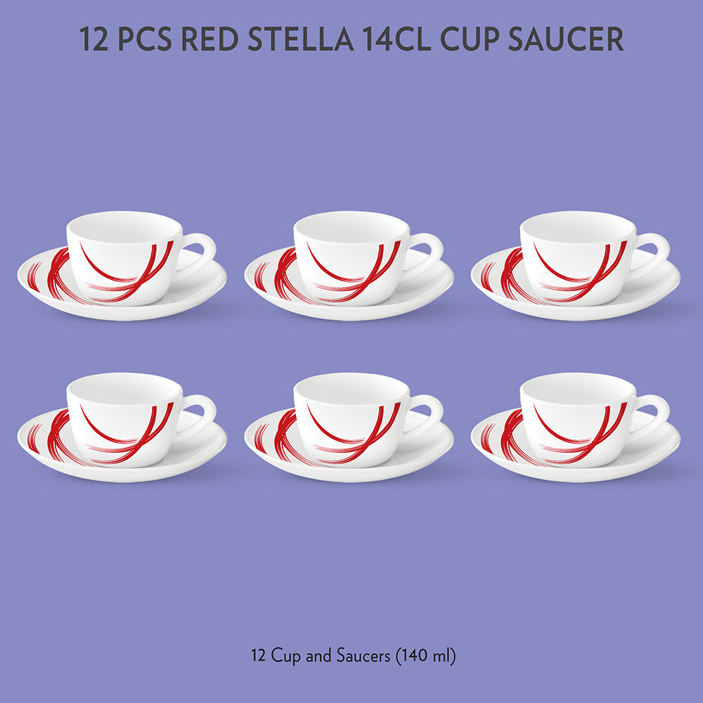 My Borosil Opalware Tea Cups & Tea Sets Red Stella Cup & Saucer Set