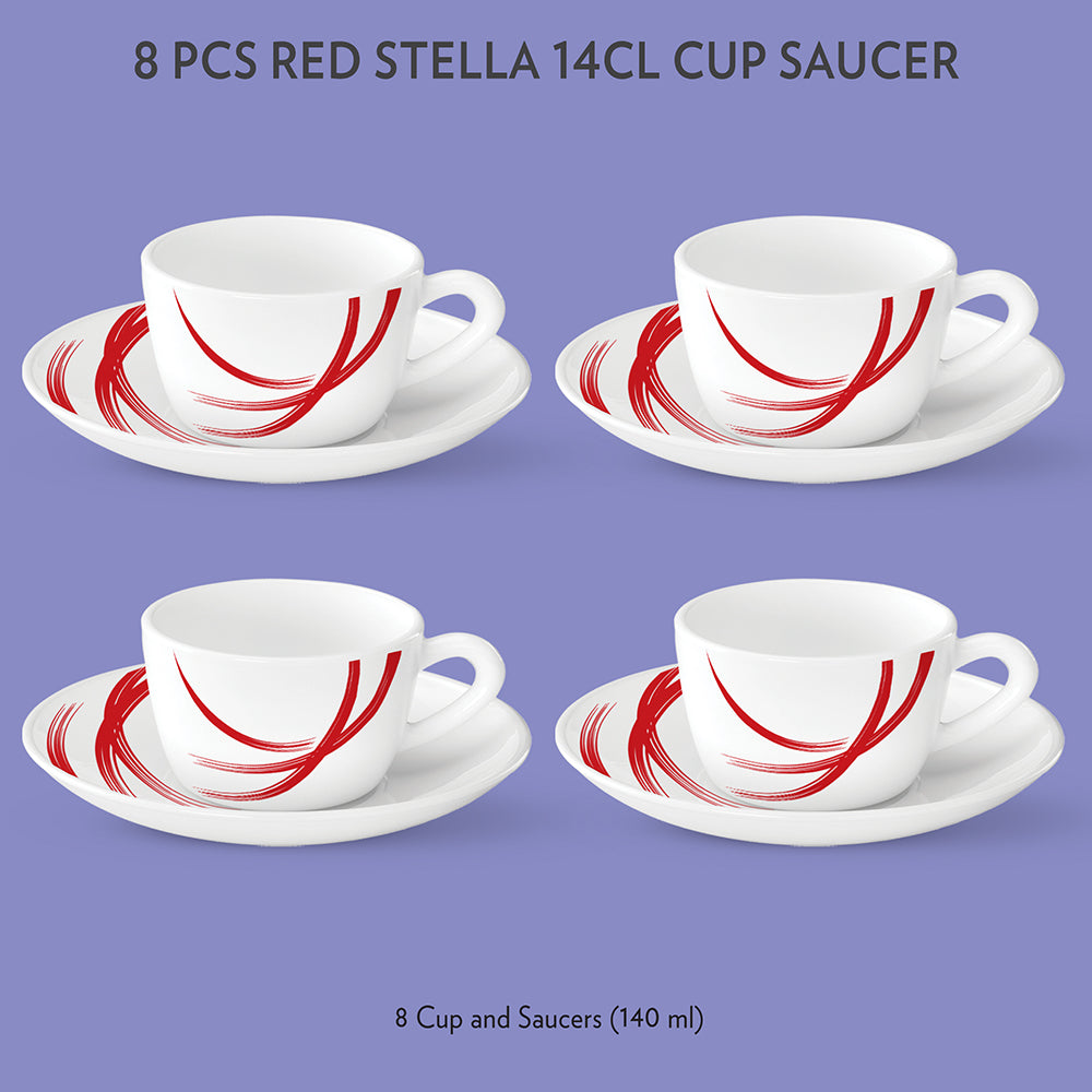 My Borosil Opalware Tea Cups & Tea Sets Red Stella Cup & Saucer Set