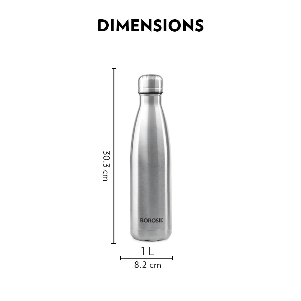 My Borosil Stainless Steel Bottles 1 L Bolt Single Wall Bottle