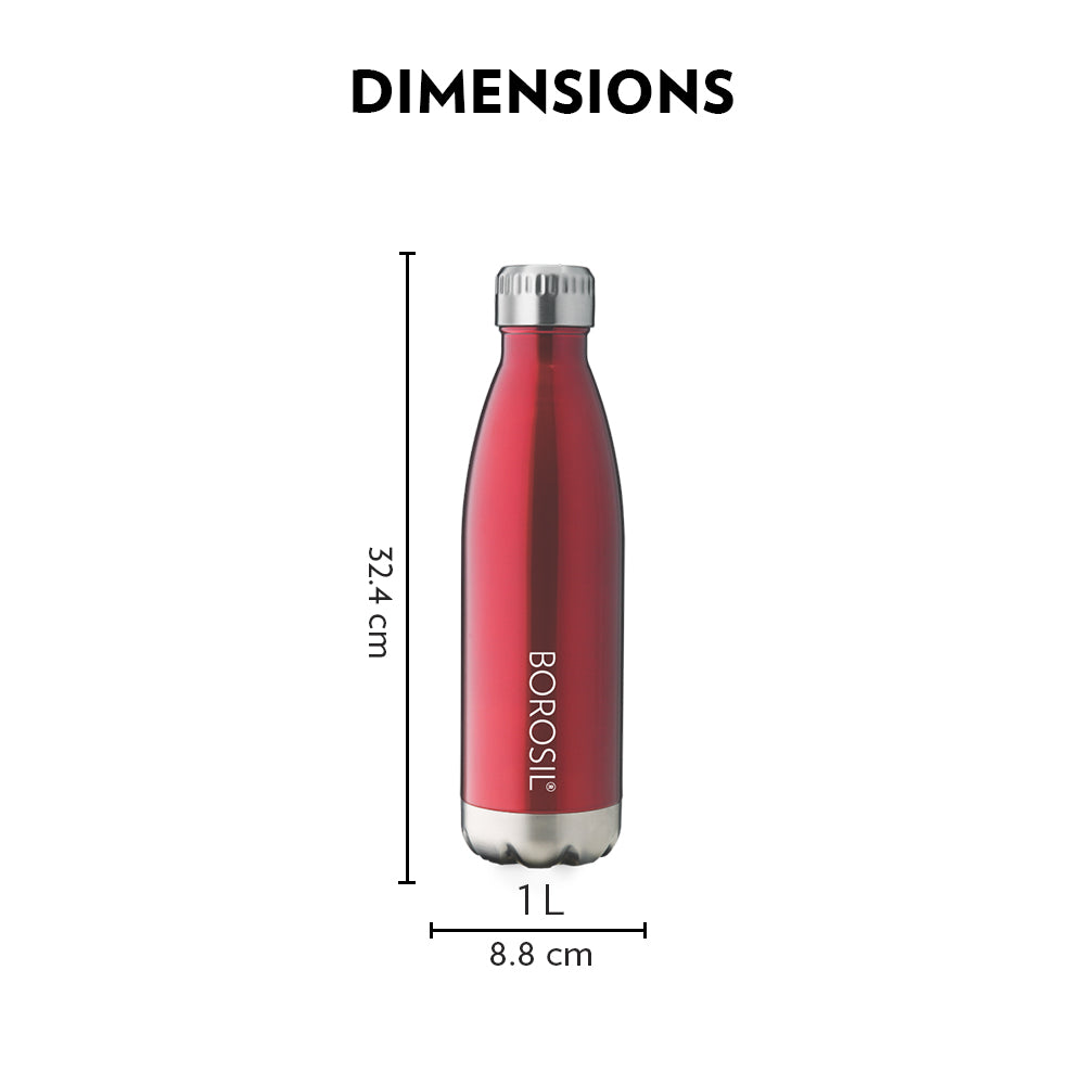 My Borosil Stainless Steel Bottles 1 L Bolt Trans Red