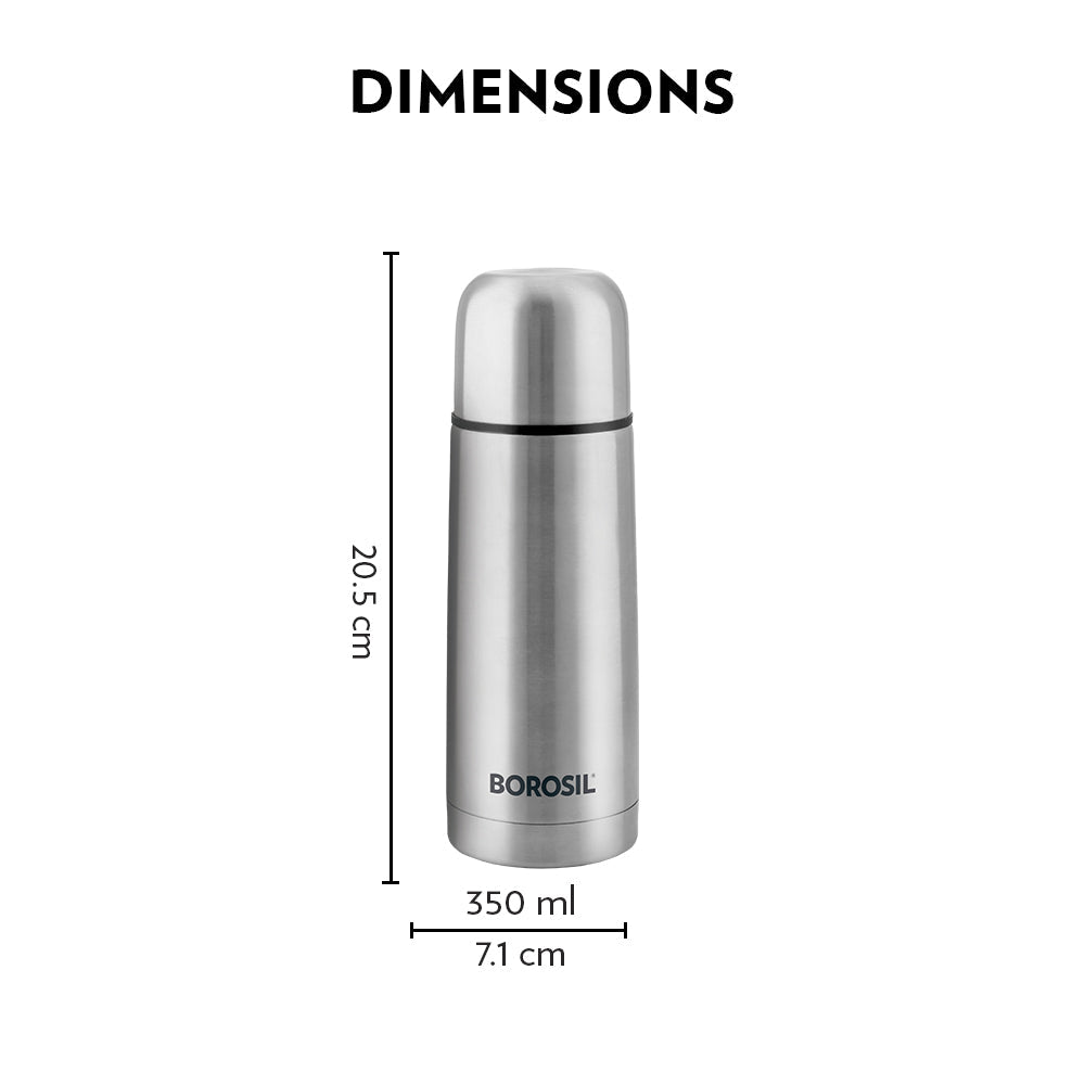 My Borosil Stainless Steel Bottles 350 ml Thermo Flask, Black