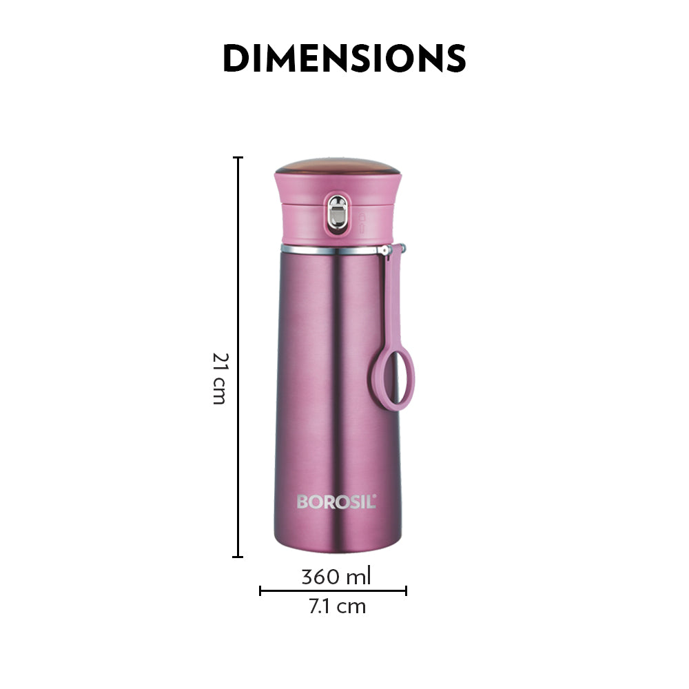 My Borosil Stainless Steel Bottles 360 ml Travelease Purple