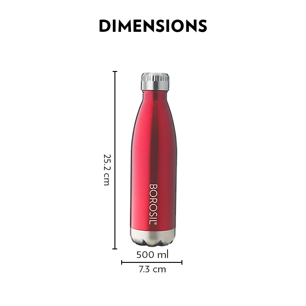 My Borosil Stainless Steel Bottles 500 ml Bolt Trans Red