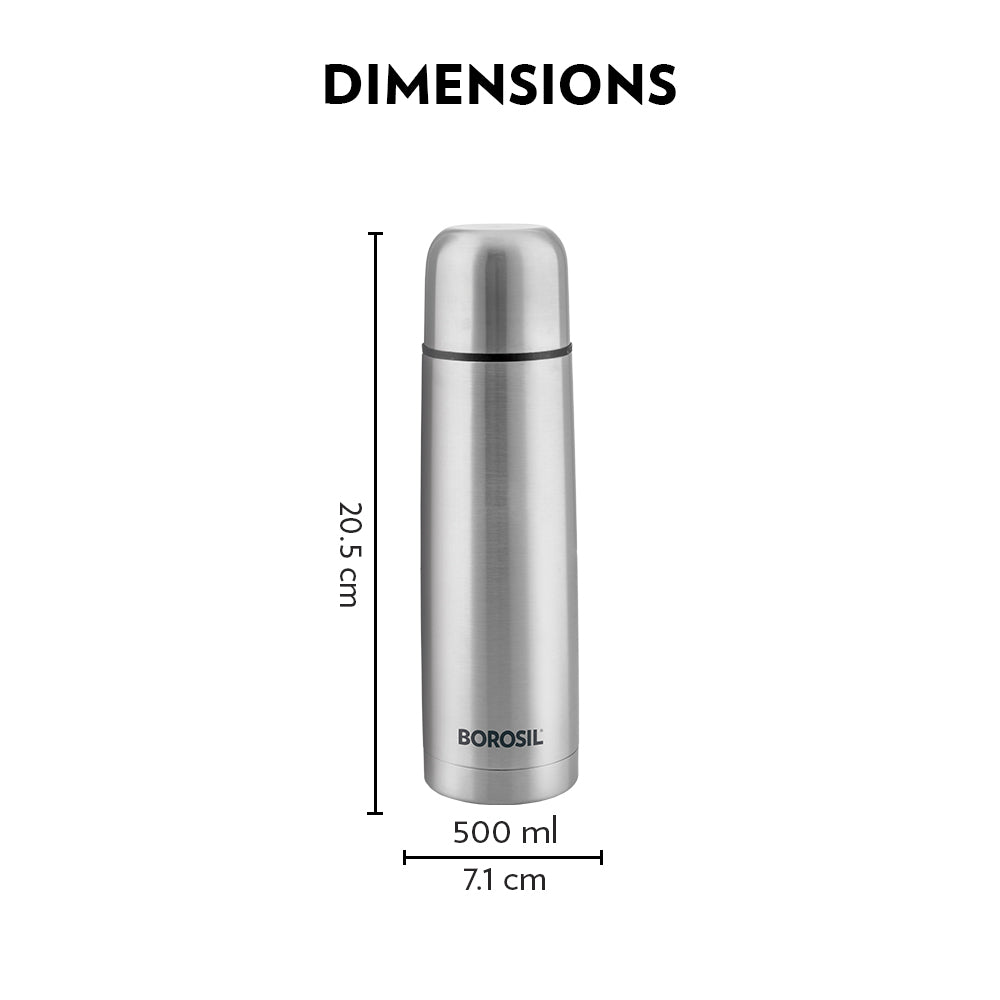 My Borosil Stainless Steel Bottles 500 ml Thermo Flask, Black