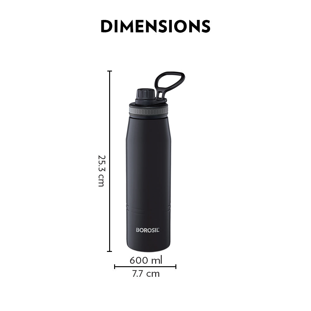 My Borosil Stainless Steel Bottles 600 ml Gosport Black