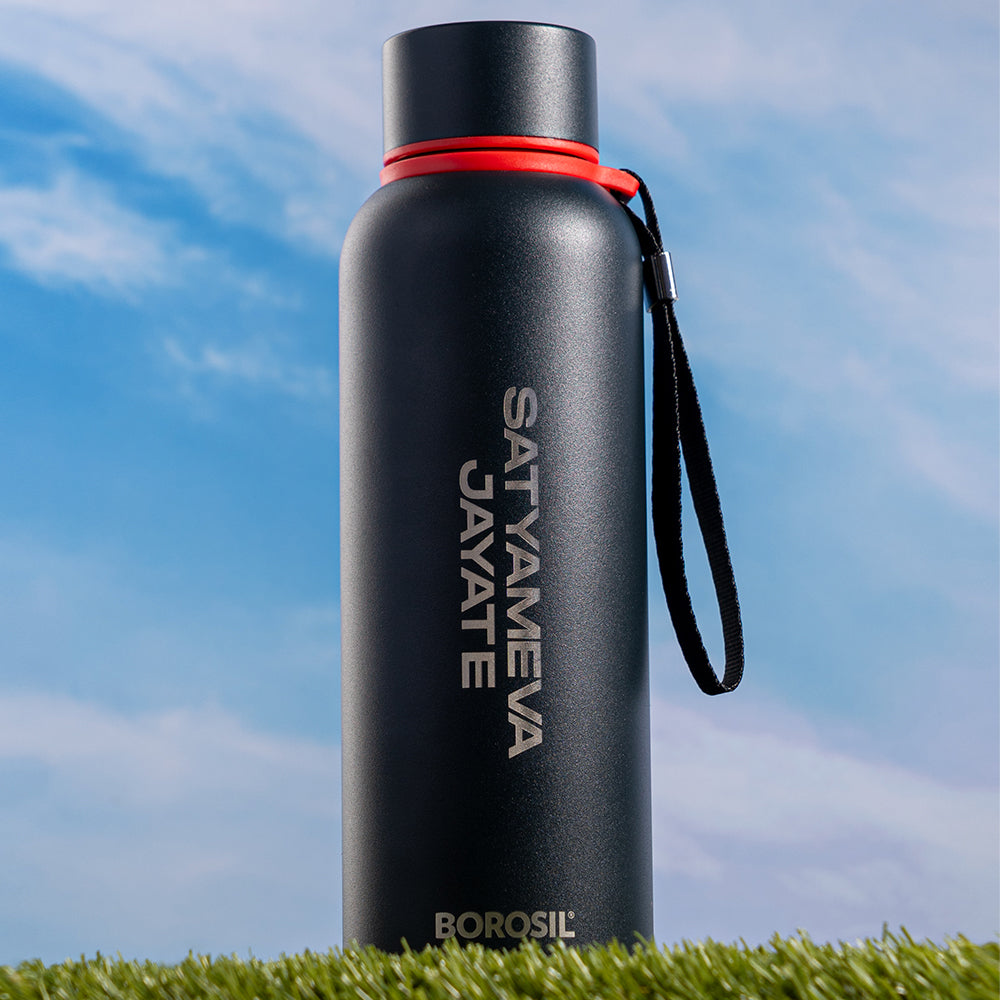 My Borosil Stainless Steel Bottles 700 ml Trek Pride Satyameva Jayate, Black