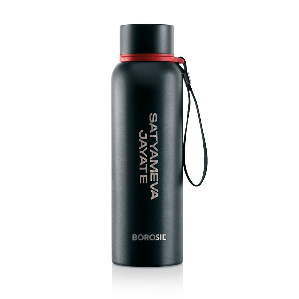 My Borosil Stainless Steel Bottles 700 ml Trek Pride Satyameva Jayate, Black