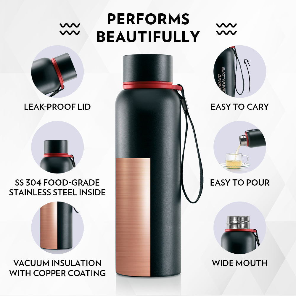 My Borosil Stainless Steel Bottles 700 ml Trek Pride Satyameva Jayate, Black