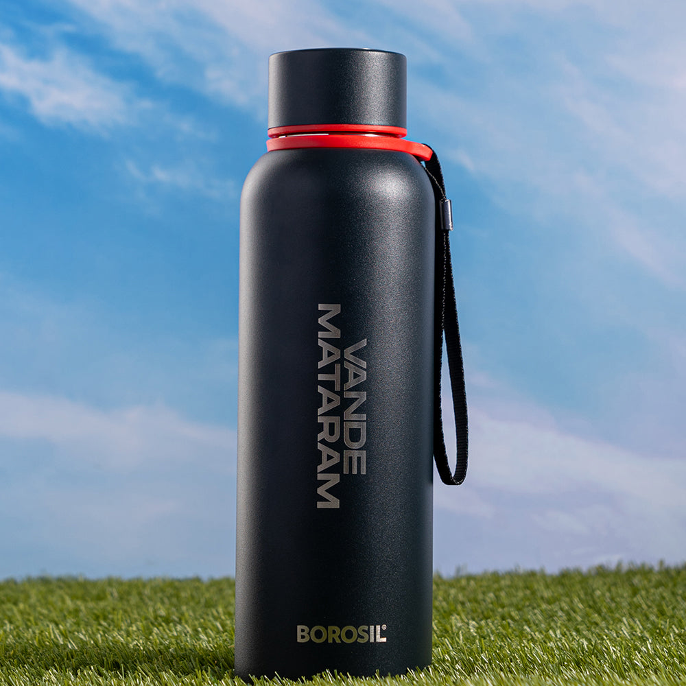 My Borosil Stainless Steel Bottles 700 ml Trek Pride Vande Mataram, Black