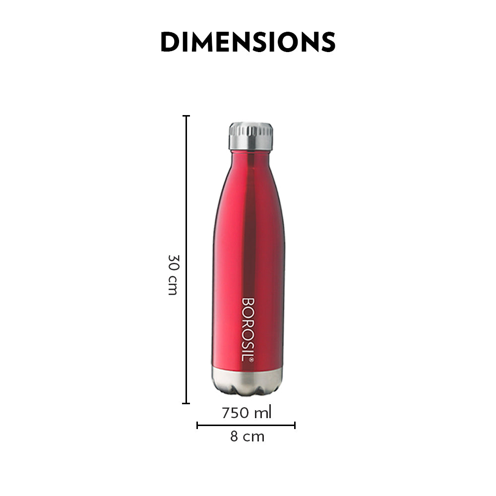 My Borosil Stainless Steel Bottles 750 ml Bolt Trans Red