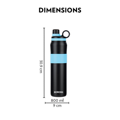 My Borosil Stainless Steel Bottles 800 ml ThirstBurst Arctic