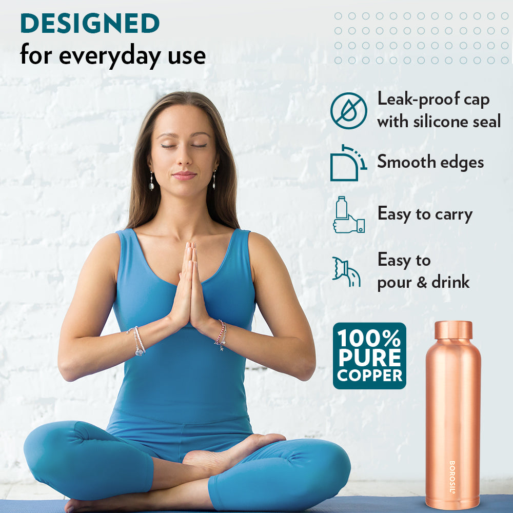 My Borosil Copper Water Bottles 1 L Bottle + 2 x 250 ml Glasses ECO Copper Bottle & Glass Set