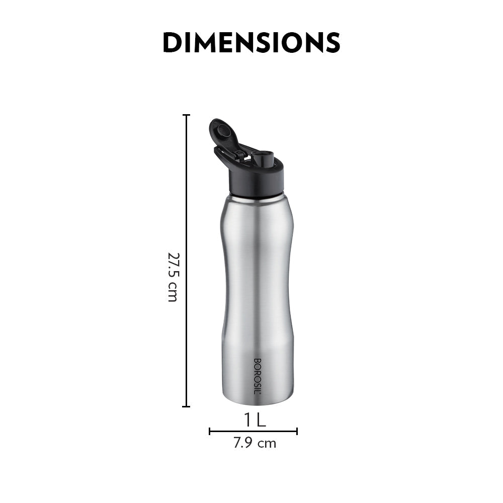 My Borosil Stainless Steel Bottles 1 L Grip n Sip Classic