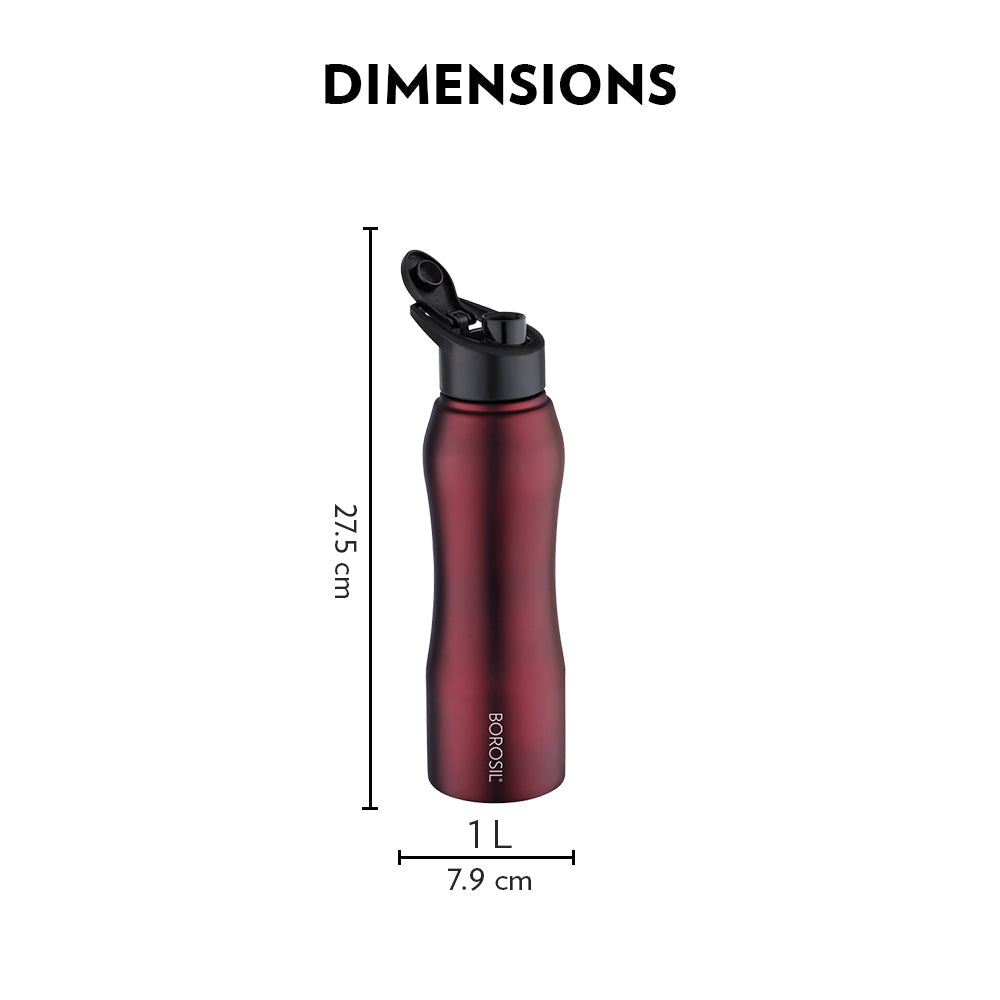 My Borosil Stainless Steel Bottles 1 L Grip n Sip Maroon