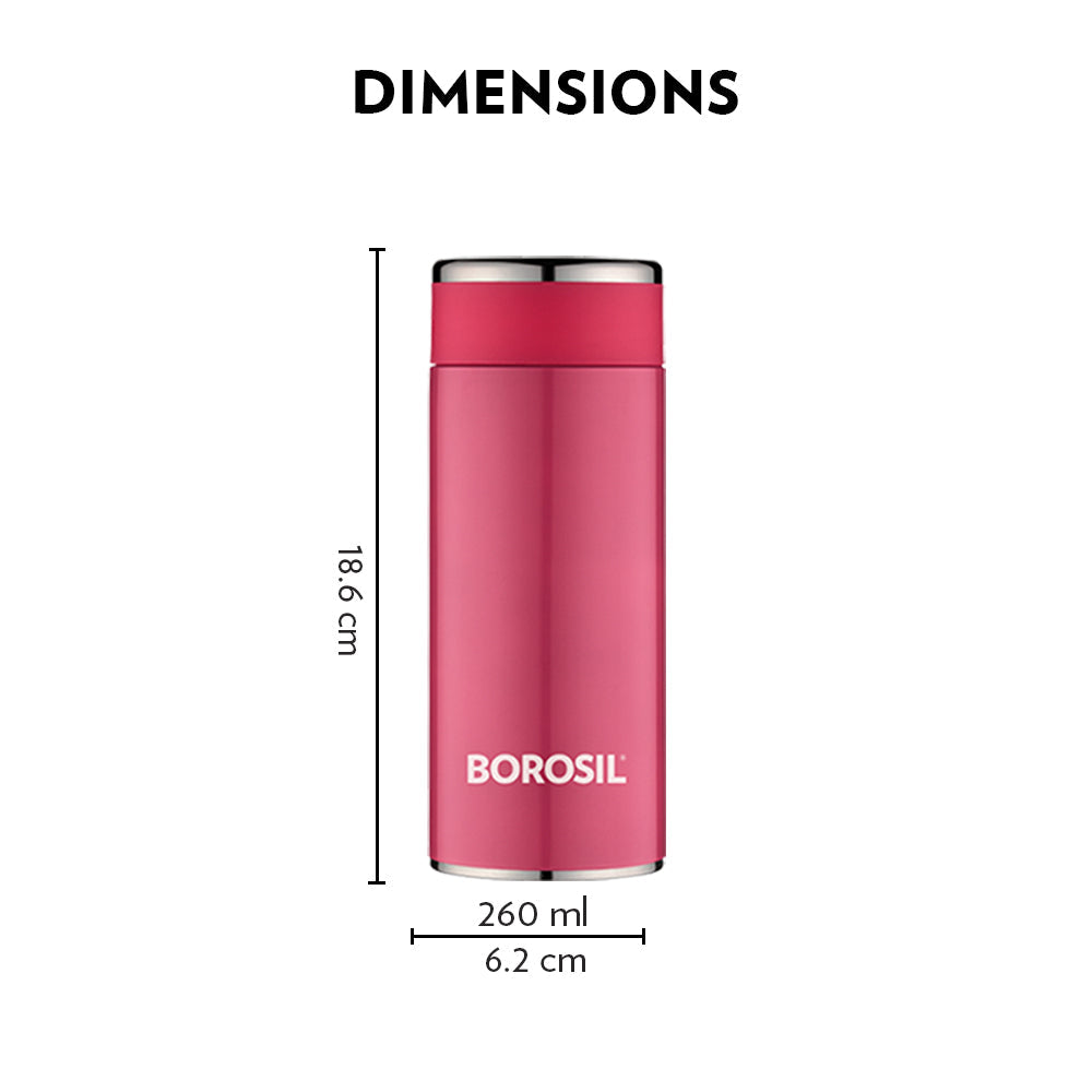 My Borosil Stainless Steel Bottles 260 ml Travelsmart Pink