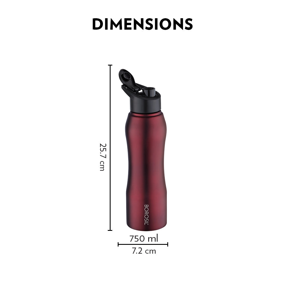 My Borosil Stainless Steel Bottles 750 ml Grip n Sip Maroon