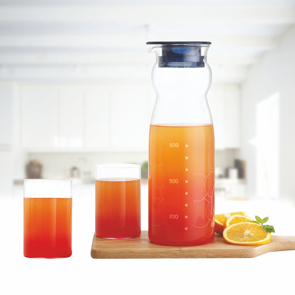 My Borosil Water & Juice Jugs 1.3L jug + 4 glasses Aqua Set with 1.3L Jug
