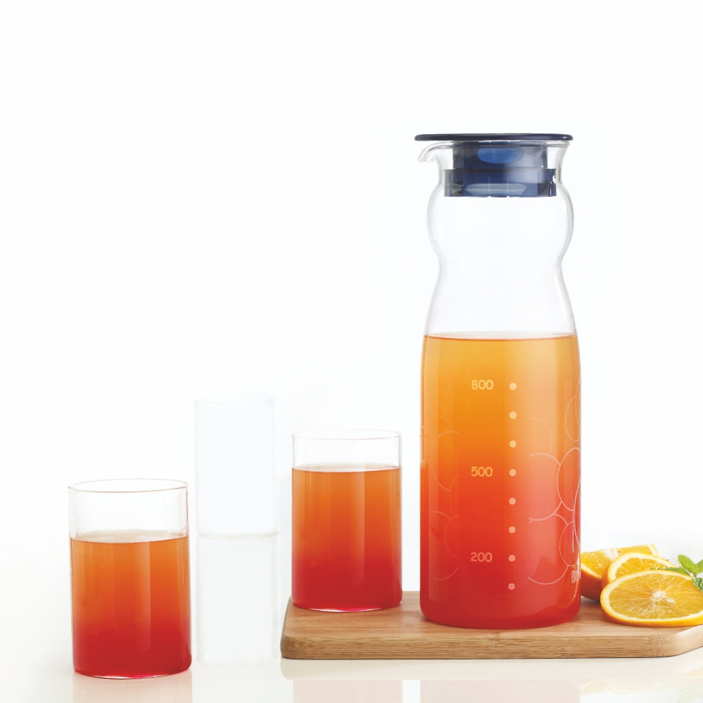 My Borosil Water & Juice Jugs 1.3L jug + 4 glasses Aqua Set with 1.3L Jug