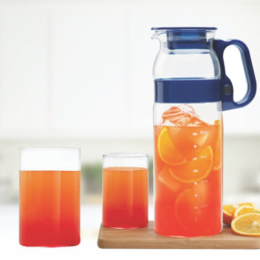 My Borosil Water & Juice Jugs 1.3L jug + 6 glasses Aqua Set with 1.3L Jug, large