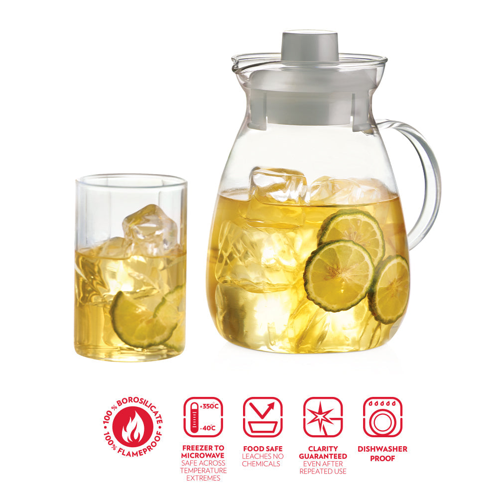 My Borosil Water & Juice Jugs 1.3L jug + 6 glasses Lemon Set with 1.3L jug