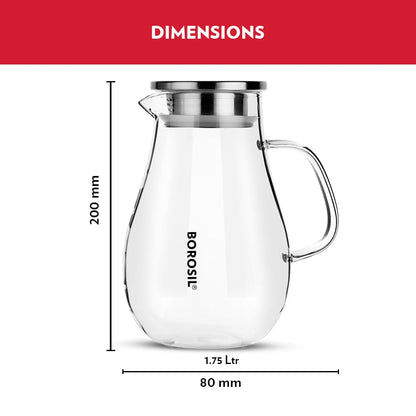 My Borosil Water & Juice Jugs 1.75 L Vision Juice & Water Jug w steel lid